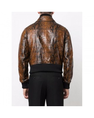 Stylish snakeskin effect zip-up leather jacket