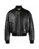 Vogue trendy stripe-quilted leather bomber jacket