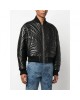 Vogue trendy stripe-quilted leather bomber jacket