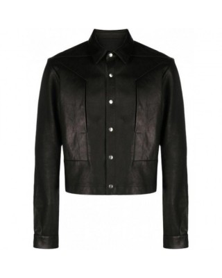 Front press-stud fastening leather jacket