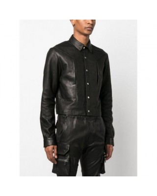 Front press-stud fastening leather jacket