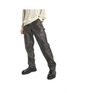 relaxed cargo trousers in washed leather look
