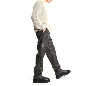 relaxed cargo trousers in washed leather look