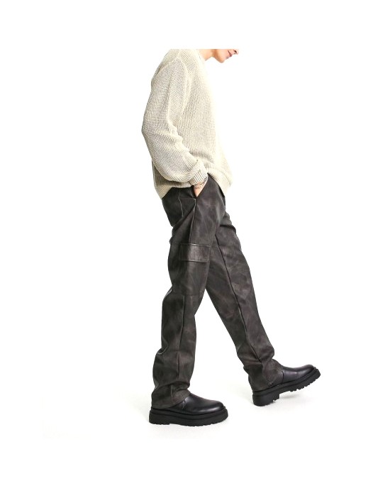 relaxed cargo trousers in washed leather look