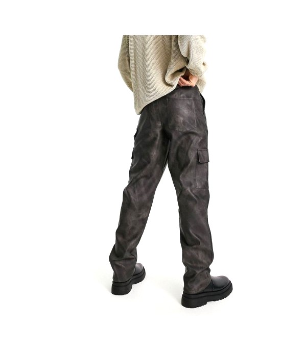 relaxed cargo trousers in washed leather look
