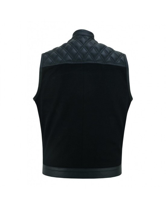 Leather and Denim Combo Biker Vest