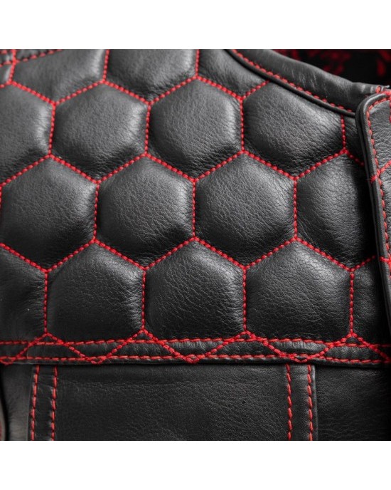 Men's Club Style Leather Vest - Red