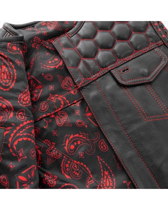 Men's Club Style Leather Vest - Red